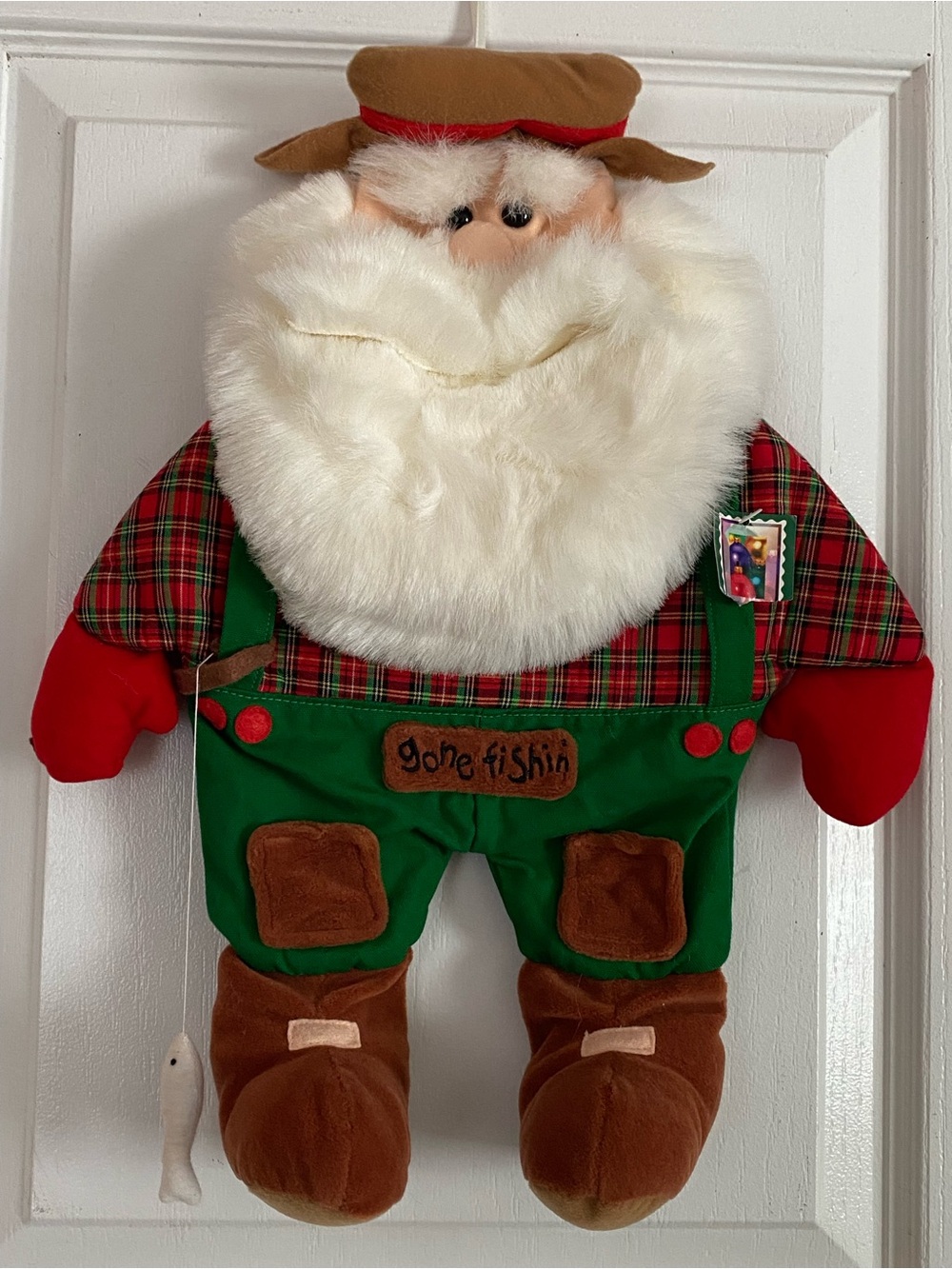 Gone Fishin' Santa Hanging Holiday Decor - Red, Green, Brown
